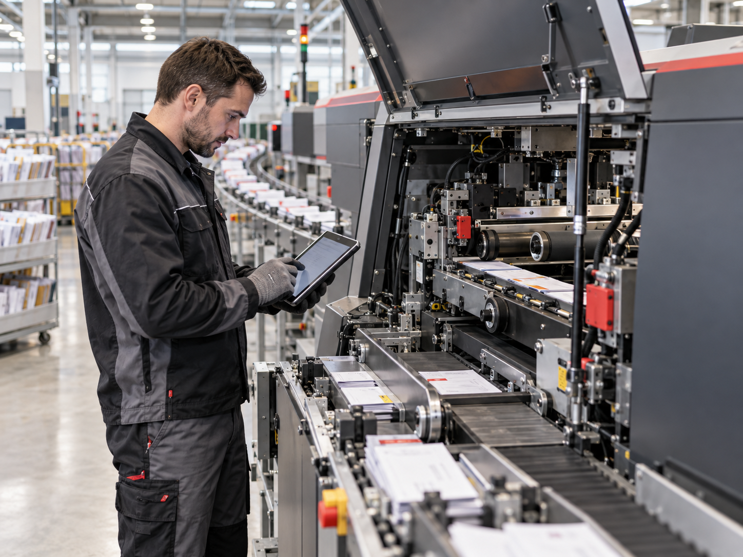 Techniker bei der Wartung einer Sortieranlage